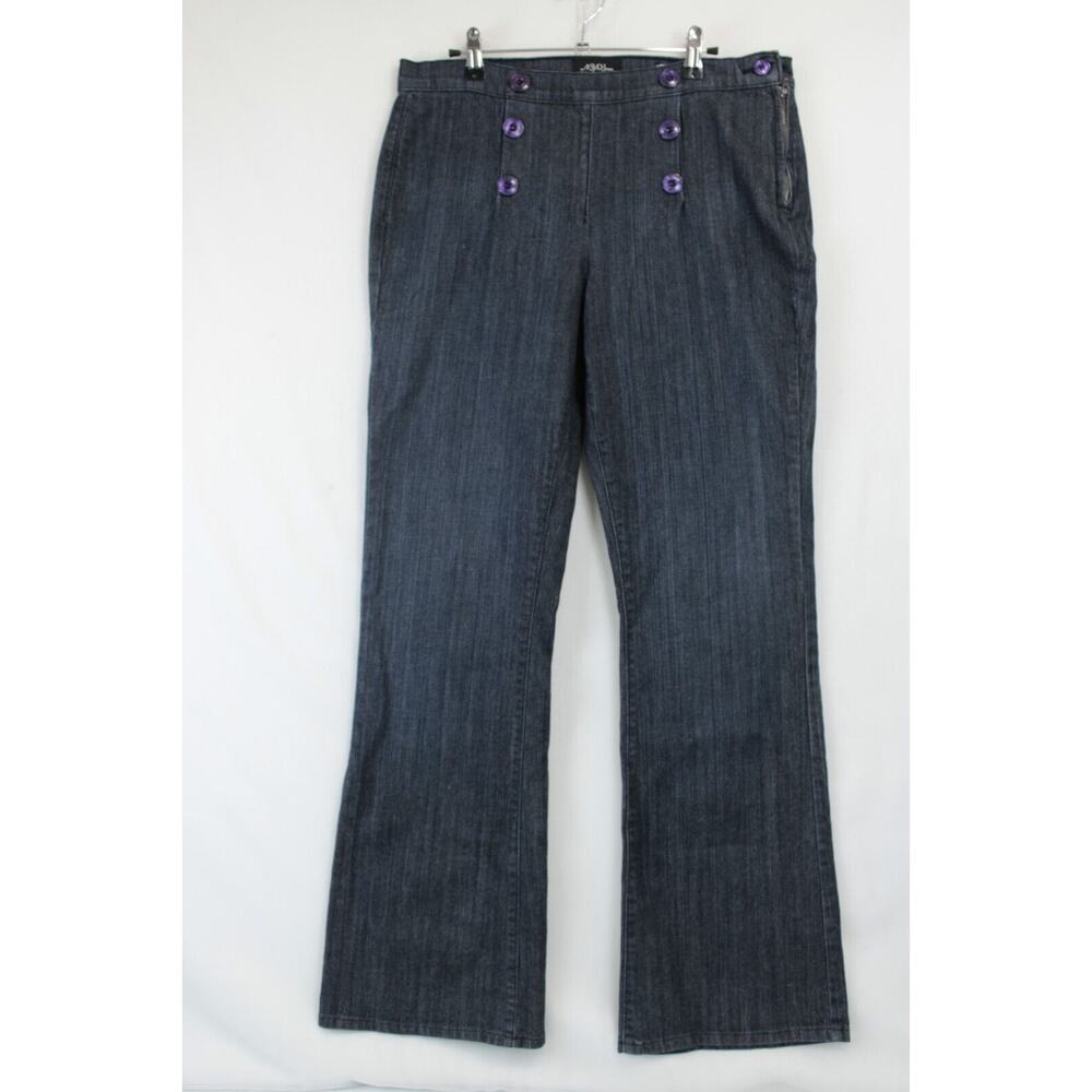 NYDJ Wide Leg Blue Jeans Women 32 Flat Front Side Closure Purple Button Boho